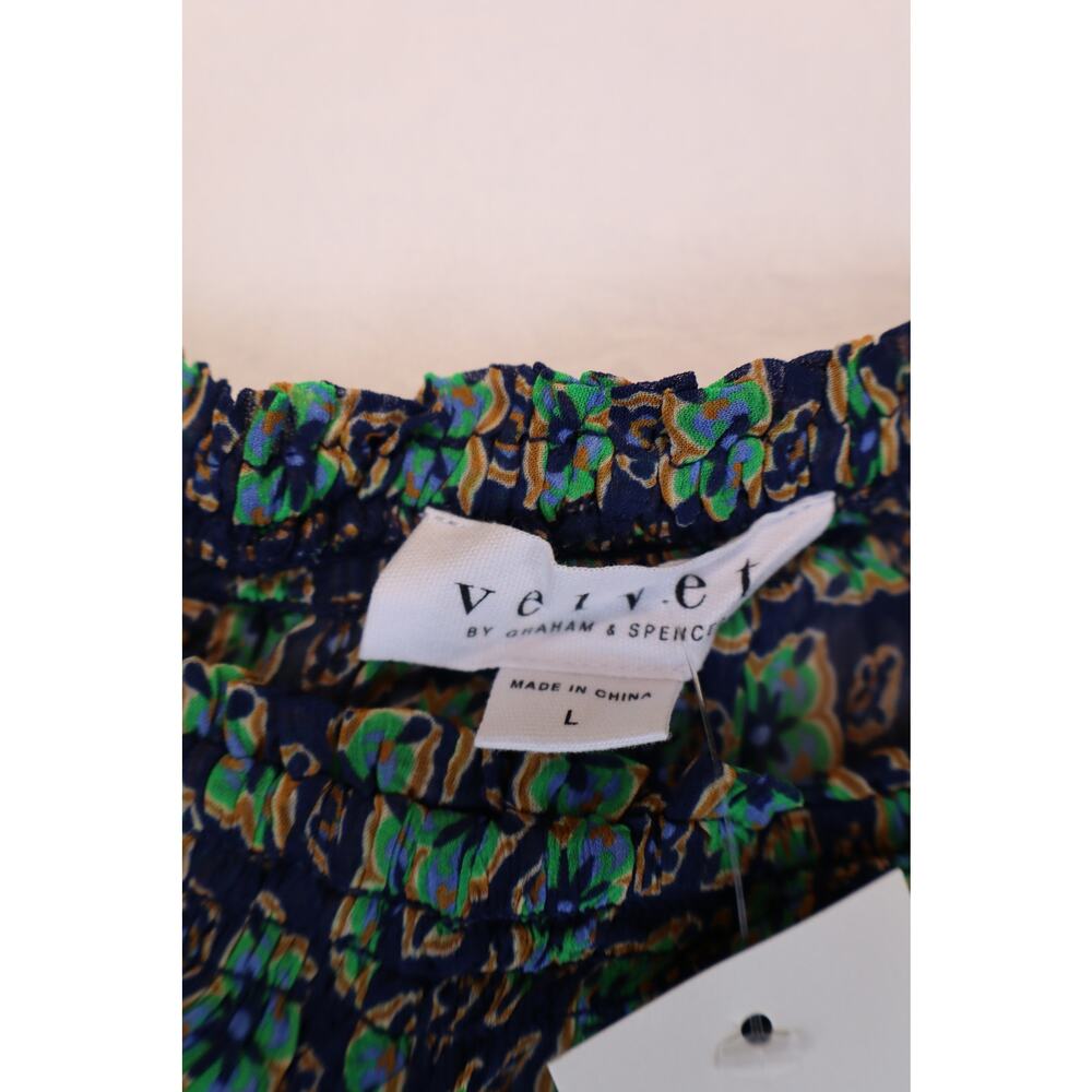 Velvet By Graham & Spencer Dahlia Blouse Women's Green Geometric Ruffle Size L - Picture 5 of 5
